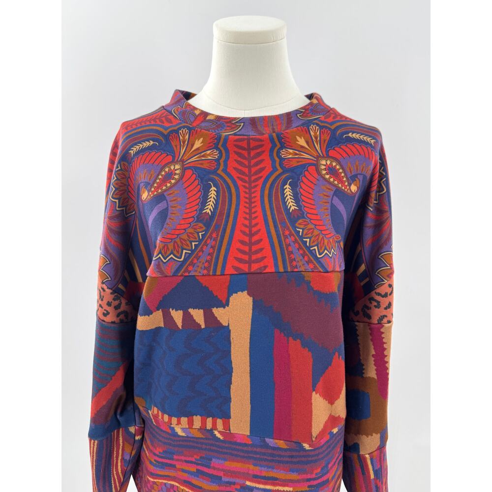 Farm Rio Mixed Prints Abstract Red Blue Pullover Sweatshirt Top S